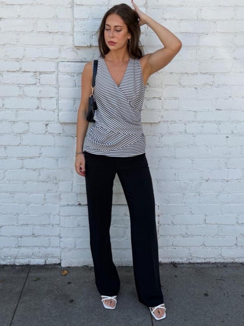 Ann Taylor white & black striped wrap tank top blouse Size 4 #officesiren #class